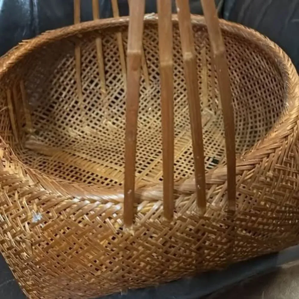 Vintage Woven Bamboo Basket with Handle